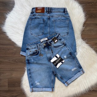 Shorts Jeans Feminino Bermuda Meia Coxa Cintura Alta Modela Bumbum Barra Dobrada Jeans Grosso