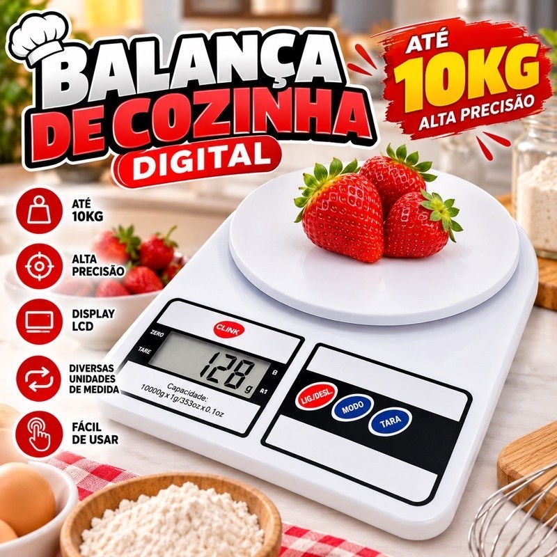 Balança de Cozinha Digital 10kg Alta Precisão LCD para Alimentos Confeitaria Pesagem Ingredientes Doméstica