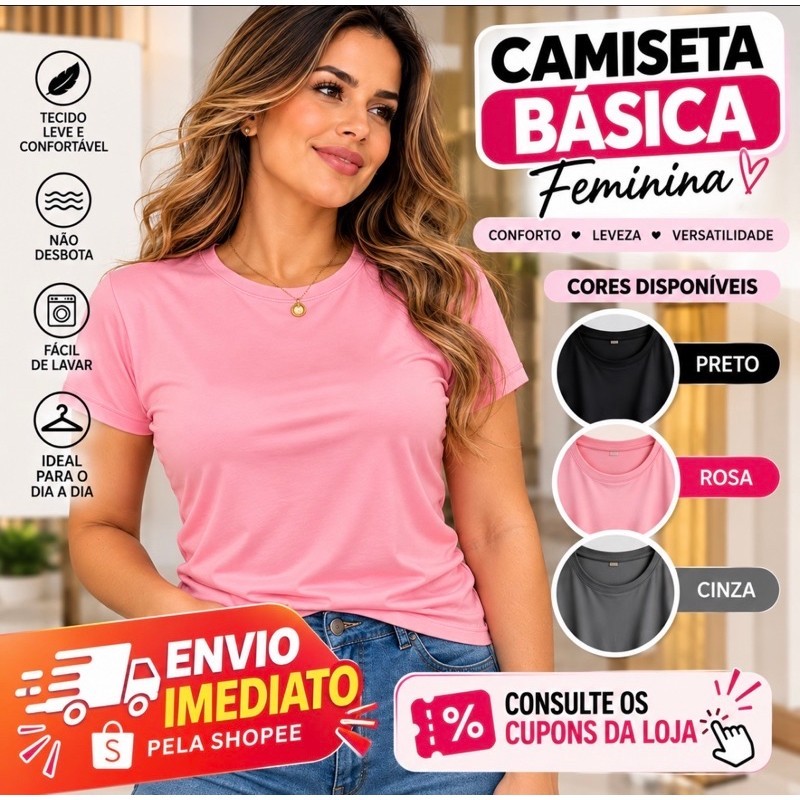Camiseta Feminina Básica Dry Fit Manga Curta Academia Treino Caminhada