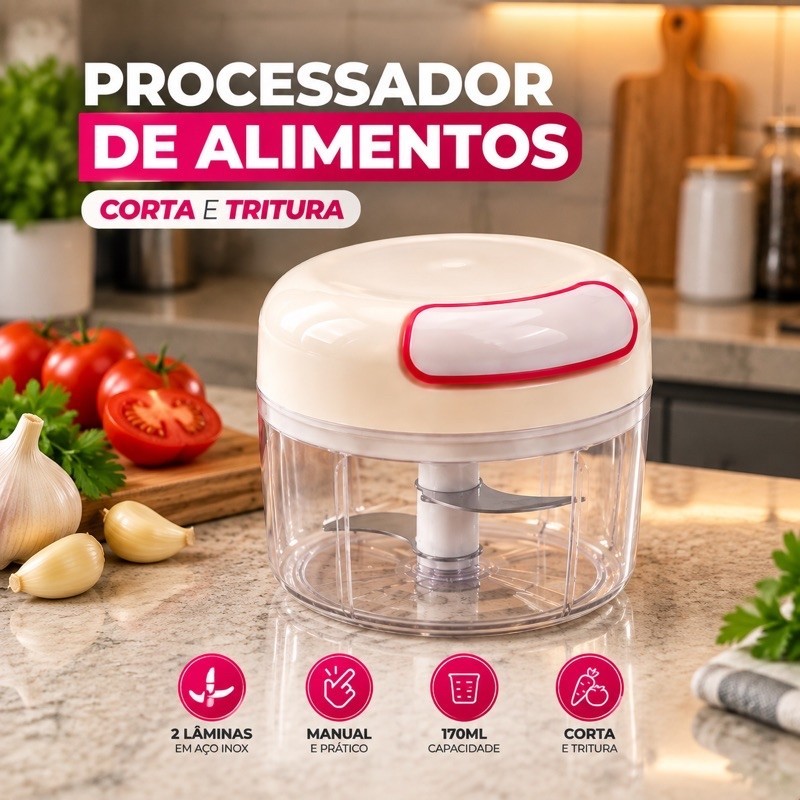 Processador De Alimentos & Triturador Manual Alho Cebola Legumes Tomate Cozinha 170ML