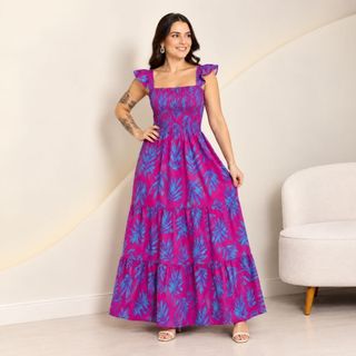 Vestido Estampa Folhas  Várias Cores