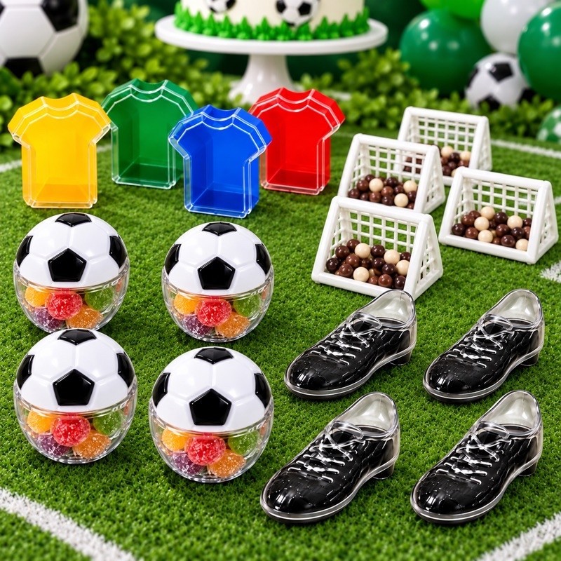 Lembrancinha Futebol Porta Doces Baleiro Bola Rosqueável Chuteira Camisa Acrílico Trave Plástico Festa