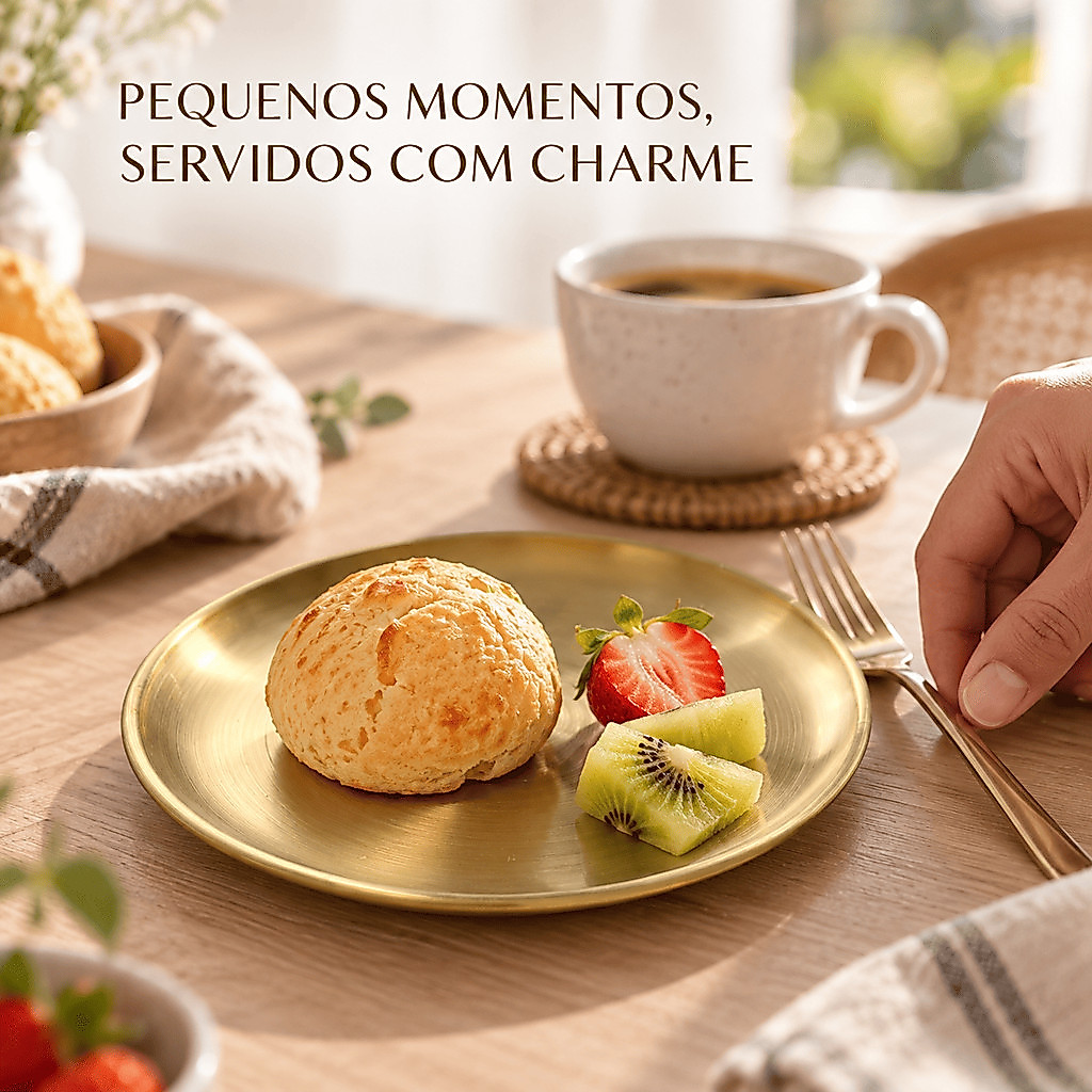Prato Raso Dourado Aço Inox Escovado Sobremesa Lanche Bolo Torta Festa Mesa Posta — imagem 2 de 2