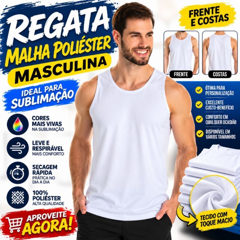 Regata Masculina Branca 100% Poliéster Premium – Ideal para Sublimação e Esportes