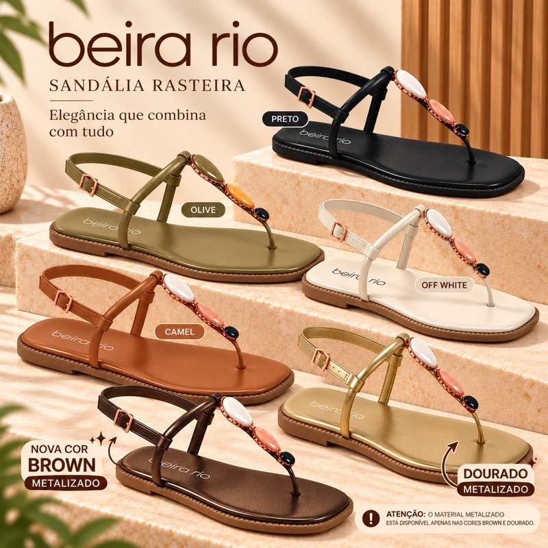 Sandália Feminina Rasteira Beira Rio Original Confortável Leve Rasteirinha Casual Promoção