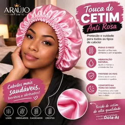 Touca de Cetim Anti Frizz Rosa para Cabelos 1 Unidade