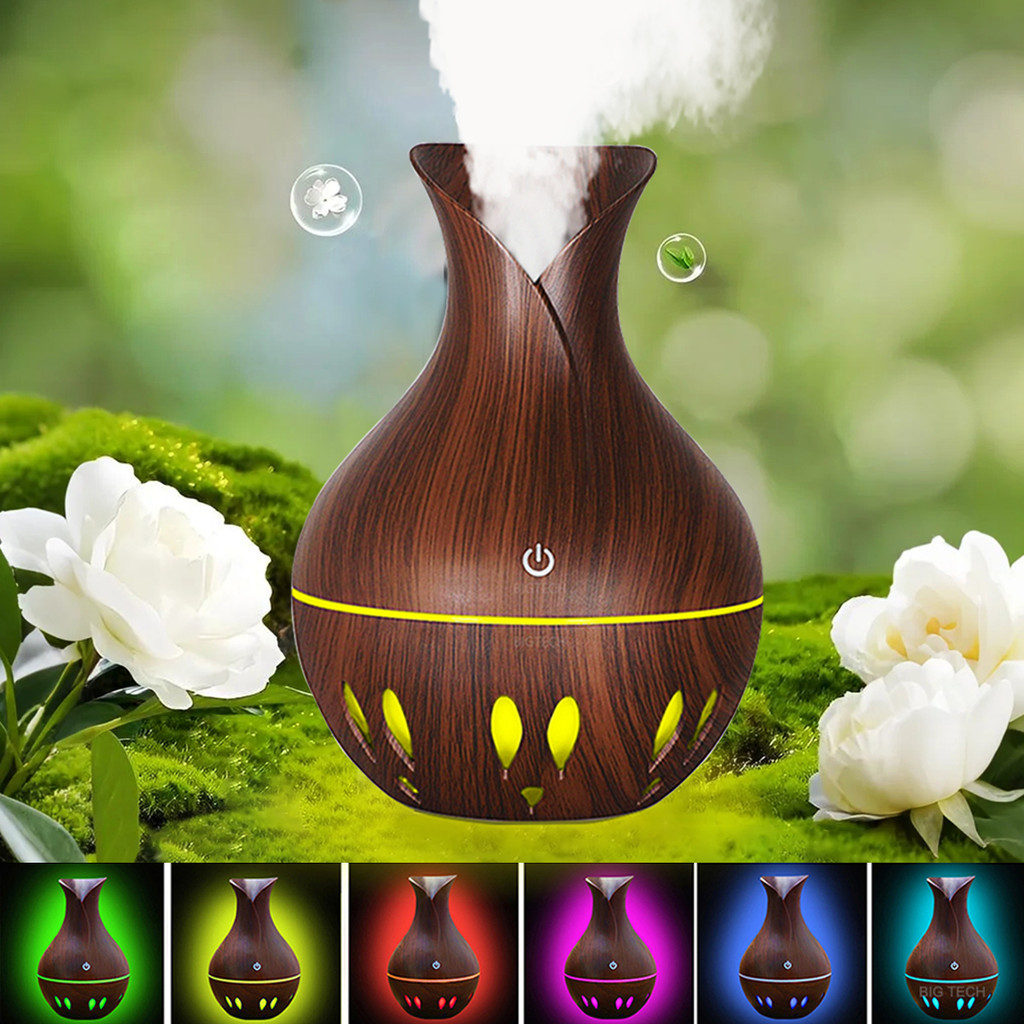Umidificador Difusor Ambiente Humificador De Ar Purificador E Tipo Madeira Com Led Colorido