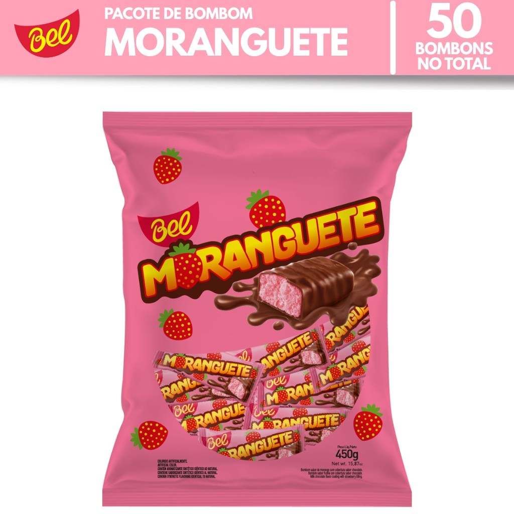 Pacote Bombom Moranguete 450g 50un de 9g Bel Chocolates Bag Econômica