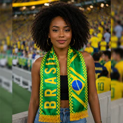 Cachecol Brasil Cetim Premium Torcida Copa do Mundo Verde e Amarelo Personalizado