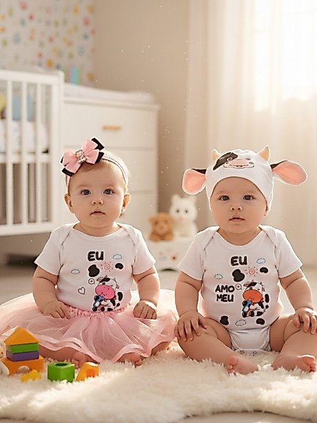 Body Bebê Temático Meu tete Vaquinha fazendinha Mesversario animais