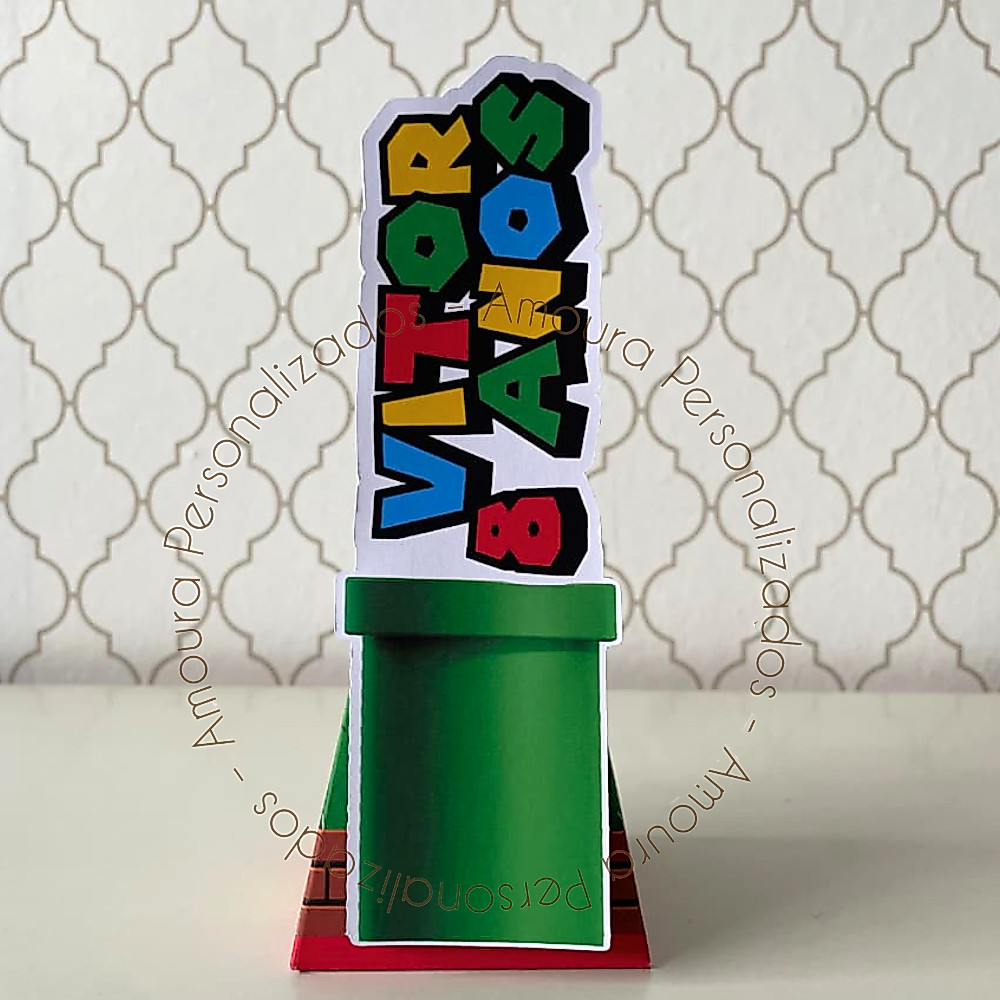 CAIXA PIRÂMIDE PERSONALIZADA PARA LEMBRANCINHAS SUPER MARIO BROS|CAIXINHA|FESTA|ANIVERSARIO| LUIGI