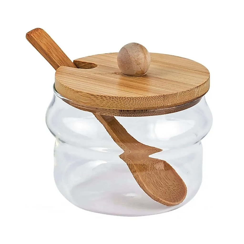 AÇUCAREIRO DE VIDRO TAMPA E COLHER BAMBU 250ML MIMO STYLE
