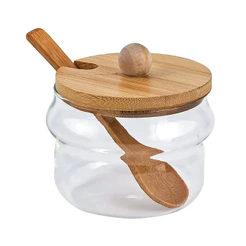 AÇUCAREIRO DE VIDRO TAMPA E COLHER BAMBU 250ML MIMO STYLE