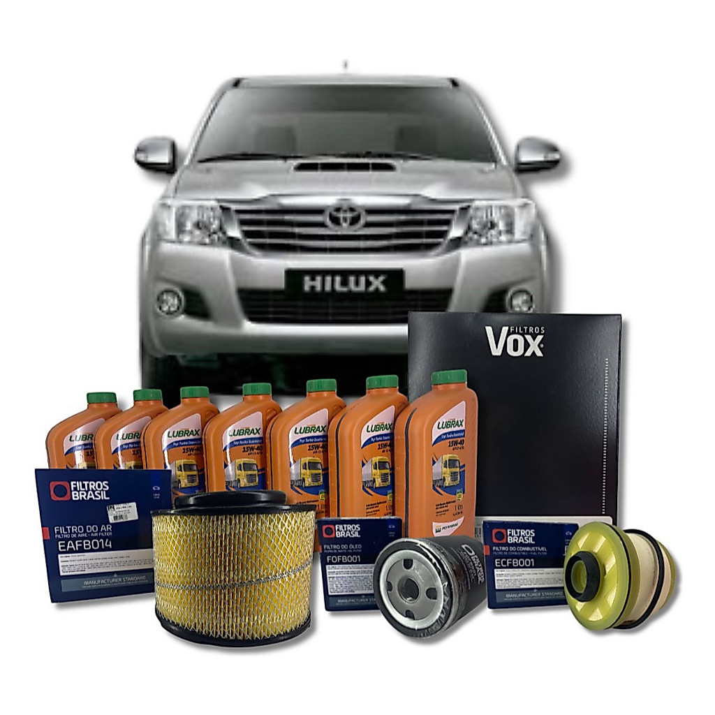 Kit Revisão Óleo e Filtros Toyota Hilux 2.5 16V 102CV Turbo Diesel 2005 2006 2007 2008 2009 2010