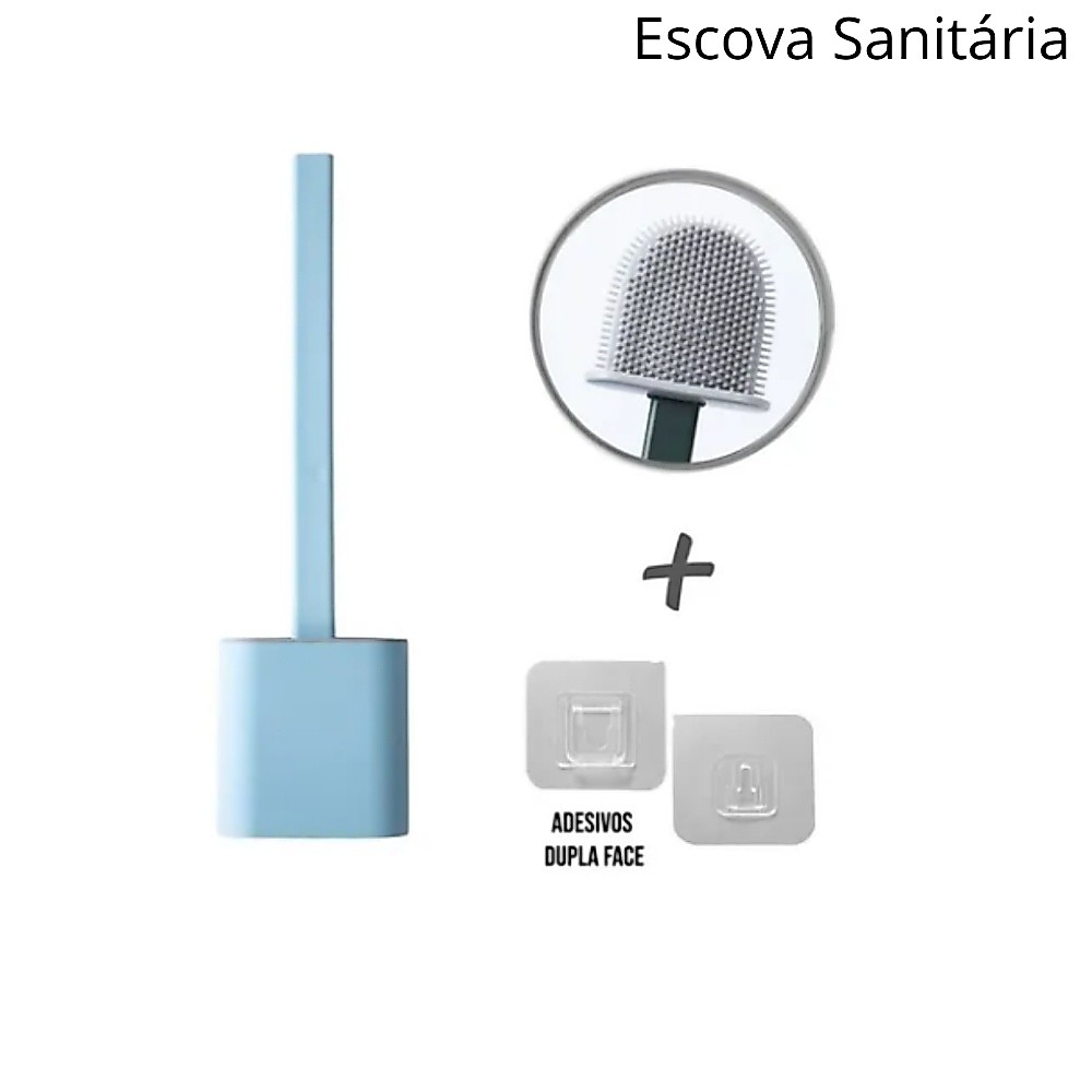 Escova Sanitária de Silicone limpeza de vaso com suporte de parede