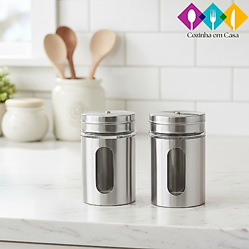 Kit 2 Porta Condimento Para Saleiro Pimenteiro Temperos Aço Inox Peso