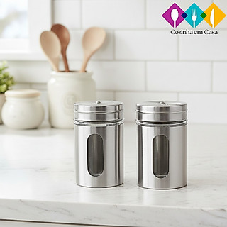 Kit 2 Porta Condimento Para Saleiro Pimenteiro Temperos Aço Inox Peso