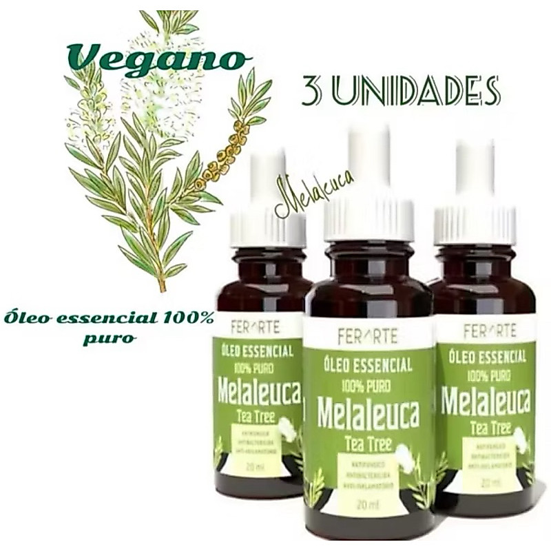 kit 3 óleos de melaleuca 20 ml100% puro Ferarte trata fungos de unhas, cuidados intimos