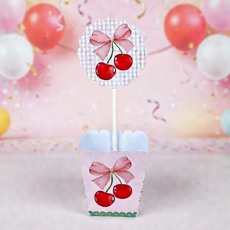 Centro de mesa cereja, cerejinha,  decoração cachepô caixinha lembrancinha decoração, cereja do bolo