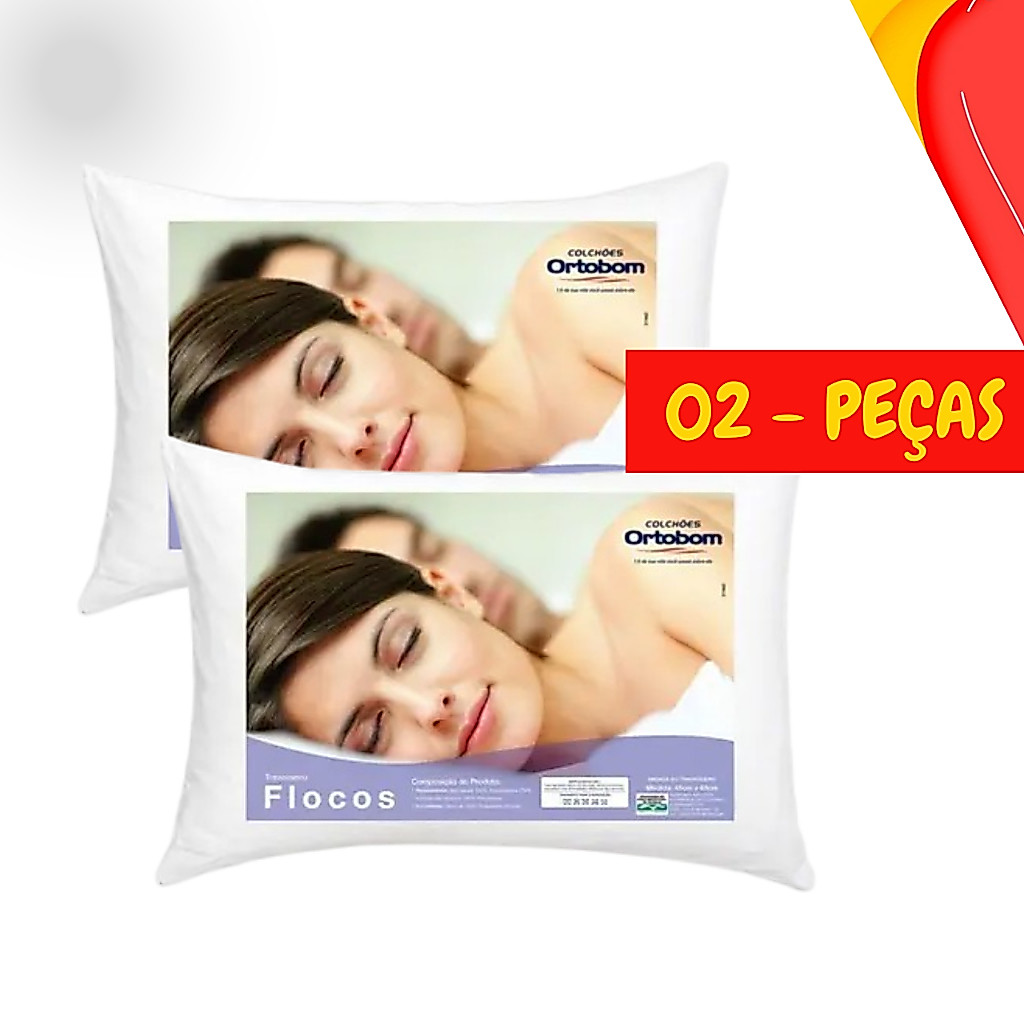 Conjunto 2 Travesseiro Flocos Ortobom Confortável 60x40cm Macio Cor Branco