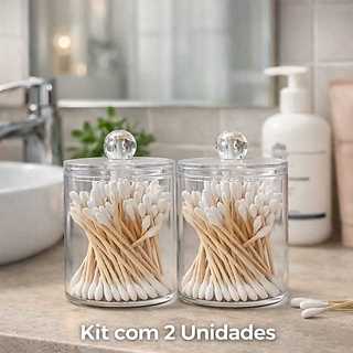 Kit Com 2 Porta Cotonetes Algodão De Acrilico Com Tampa Moderno Organizador Decorativo Pi…
