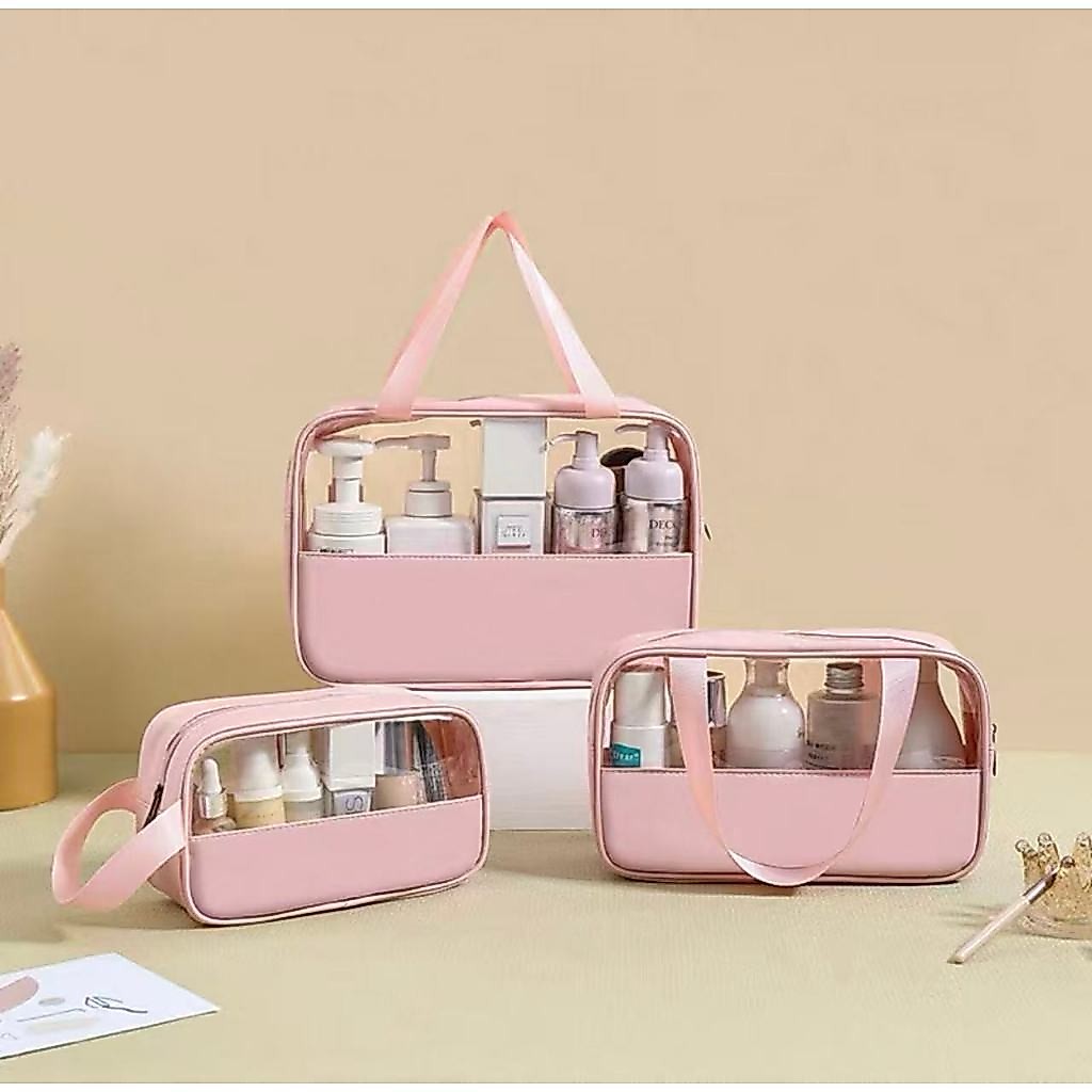 Kit 3 Bolsa Portátil Transparente Para Viagem Cosméticos Produtos De Higiene Pessoal--Milly