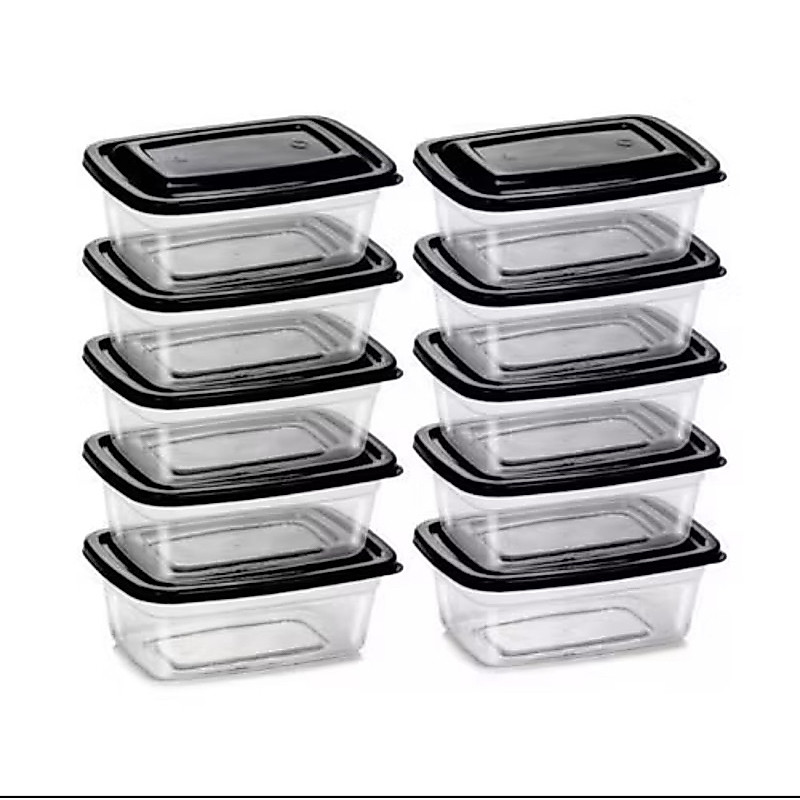 kit 10 ou 5 Potes 1 litro Transparente com tampa Marmita Fitness Organizador Microondas Freezer BPA Free