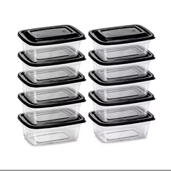 kit 10 ou 5 Potes 1 litro Transparente com tampa Marmita Fitness Organizador Microondas Freezer BPA Free