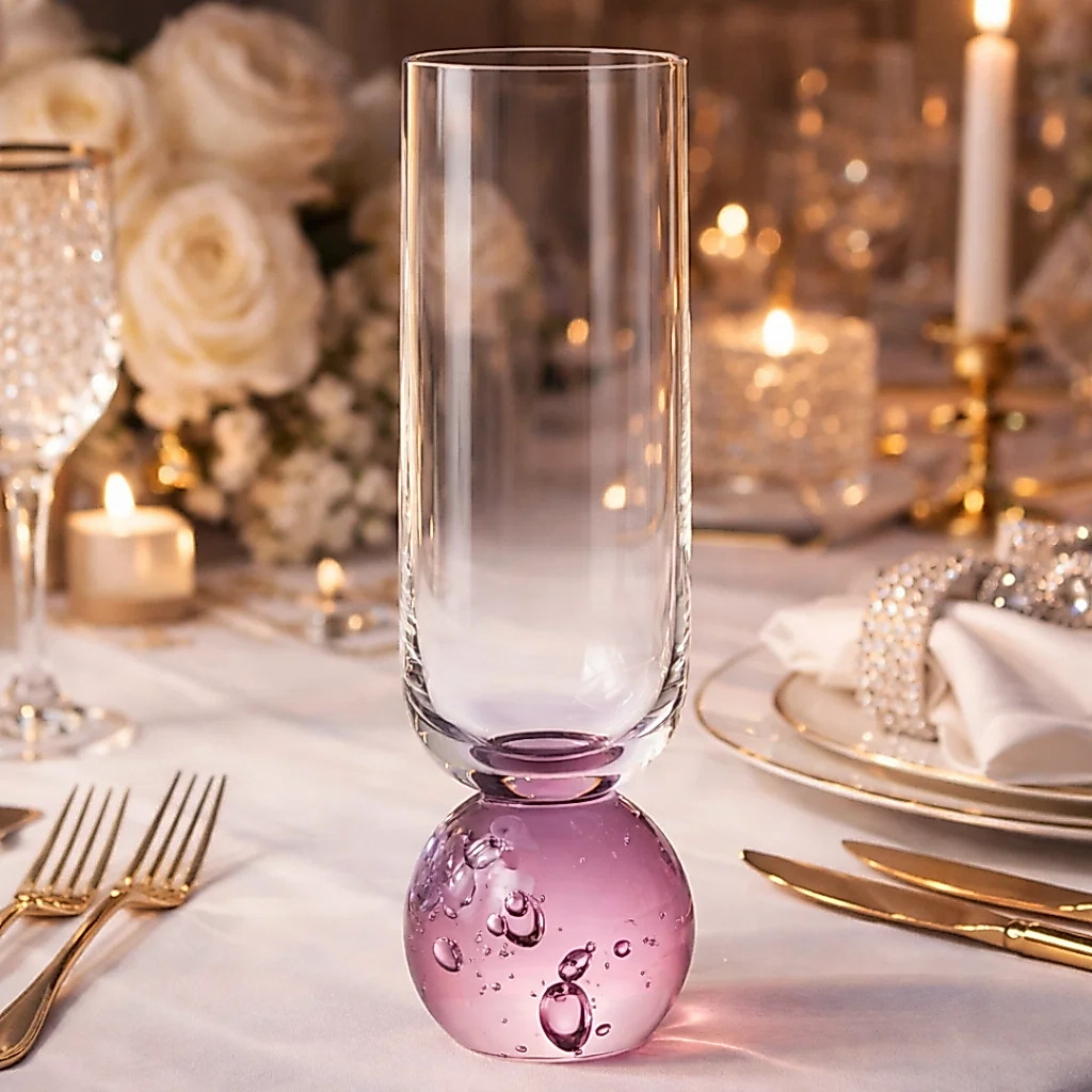 Copo Taça Em Vidro Transparente e Rosa Esfera 250Ml Ribeiro e Pavani - Original