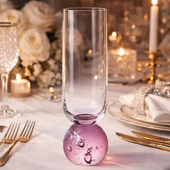 Copo Taça Em Vidro Transparente e Rosa Esfera 250Ml Ribeiro e Pavani - Original