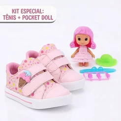 Kit Tênis Infantil Menina Bee Happy Sorvetinho Candy Color + Boneca Pocket Doll