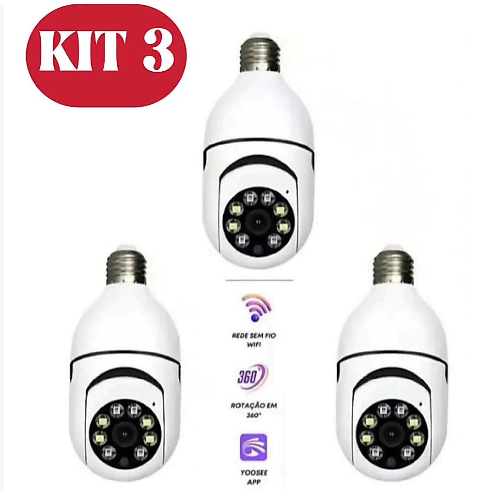 Kit3 Sem Fio 360 ° Câmera De Segurança Rotativa À Prova D'água Com Aplicativo Yousee , Full HD E Visão Noturna