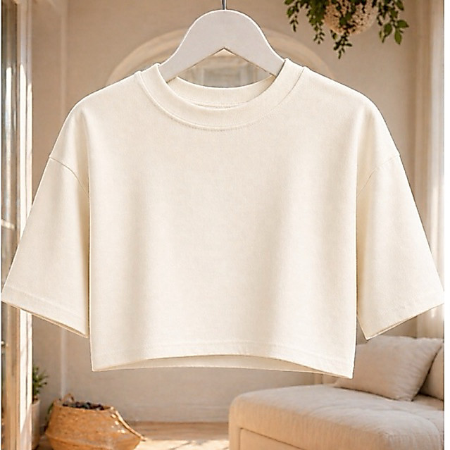 Cropped Oversized Feminino Liso Básico Estiloso Versátil Várias Cores 100% Algodão