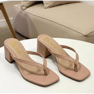 Sandália Sanf Feminina Tamanco Salto 4Cm Bloco Casual Salto médio Baixo Tamanco Salto Grosso