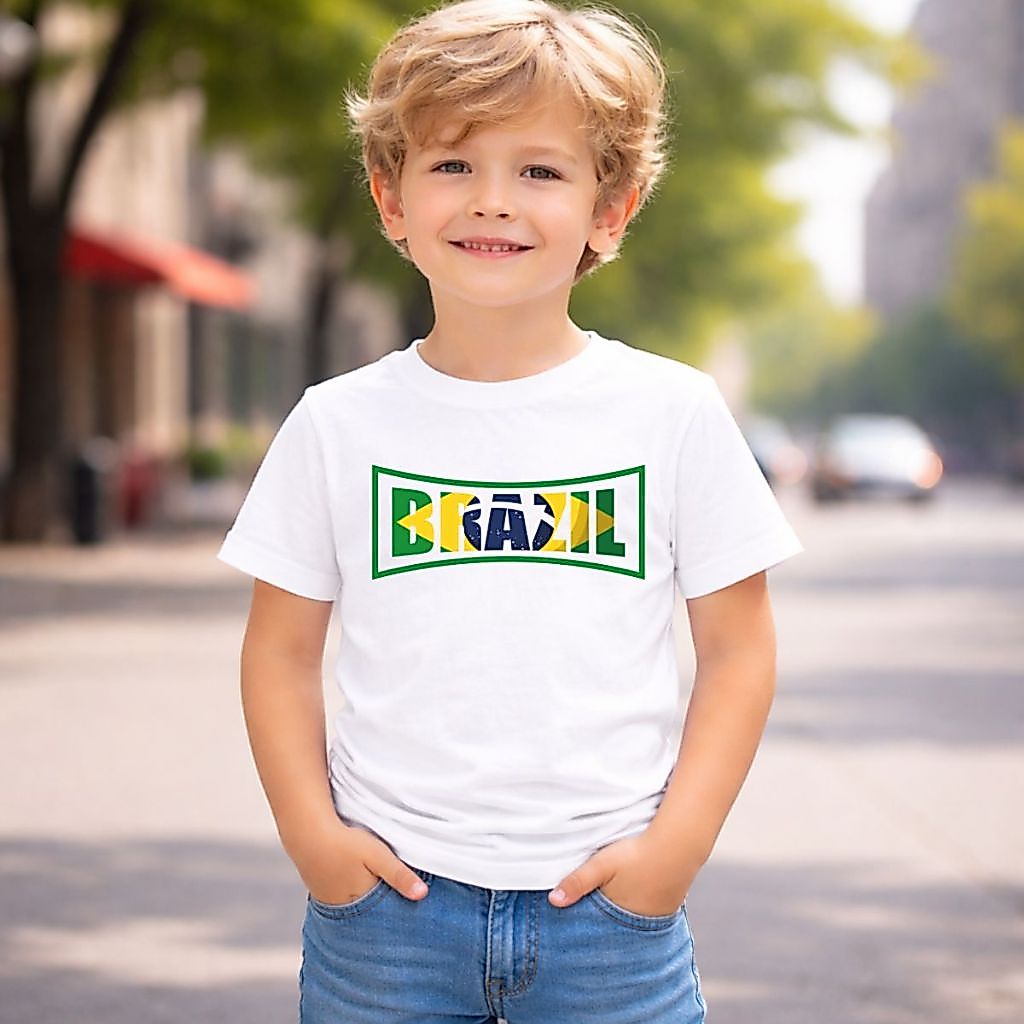 Camiseta Infantil Algodão Top Estampa Copa Brasil Seleção Camisa Kids Diversas Cores Envio Imediato