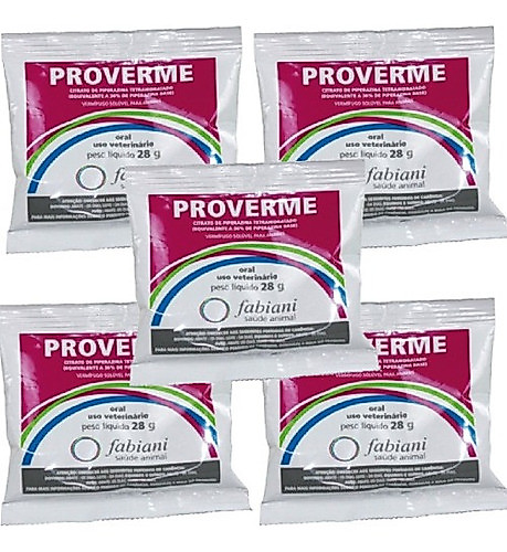 Kit 5 Vermífugo Solúvel Proverme Fabiani Saúde Animal - 28 g