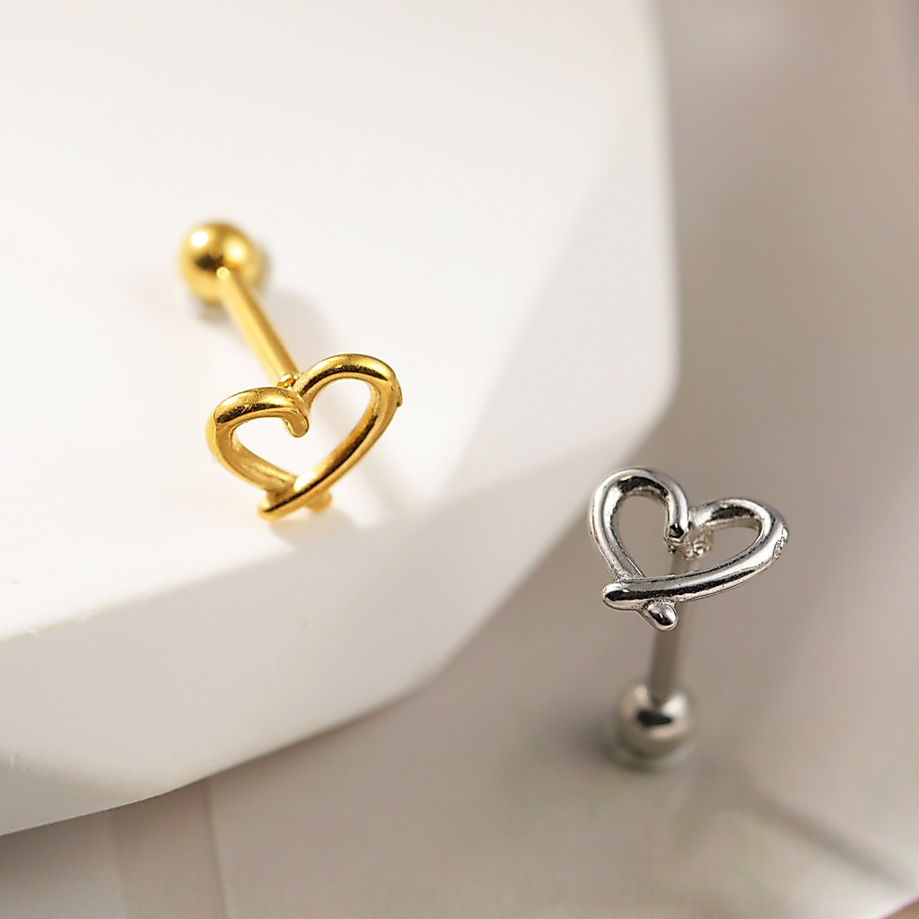 Piercing Minibarbell Aço Cirúrgico Pvd Coração Liso Helix Tragus Conch Flat · foto 2