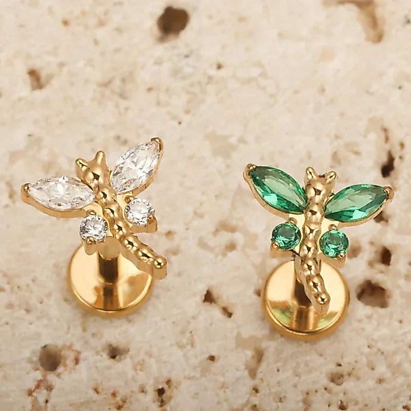 Piercing de Labret Mini Libélula de Titânio ASTM F136 com Zircônia Cúbica, Helix de Orelha, Brinco Tragus Plano — imagem 2 de 2