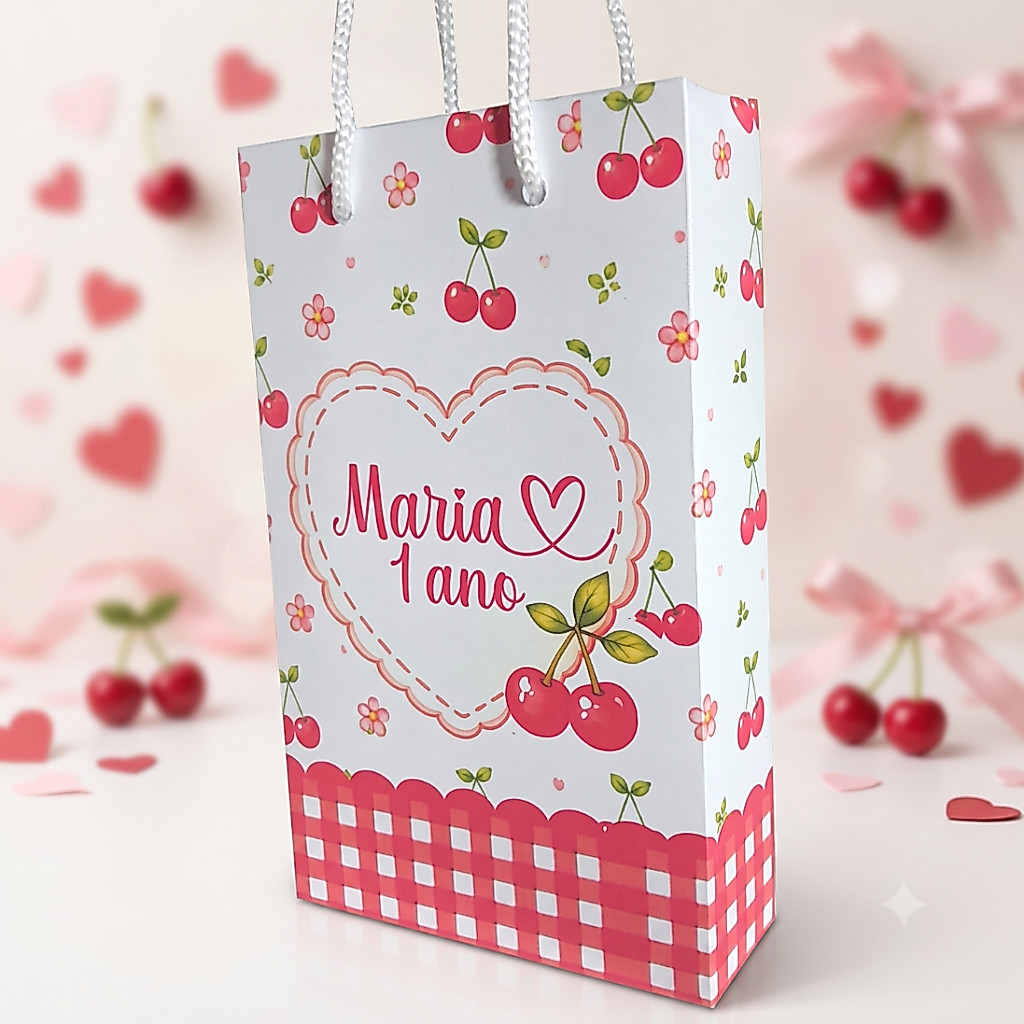 SACOLINHA PERSONALIZADA CEREJINHA VERMELHA  PEQUENA  -  FESTA DE ANIVERSARIO INFANTIL  LEMBRANCINHAS