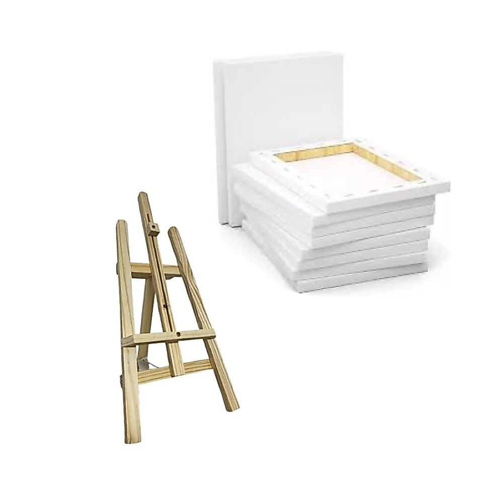 Kit Cavalete de Madeira com 5 Telas 24x30cm Para Pintura Artística