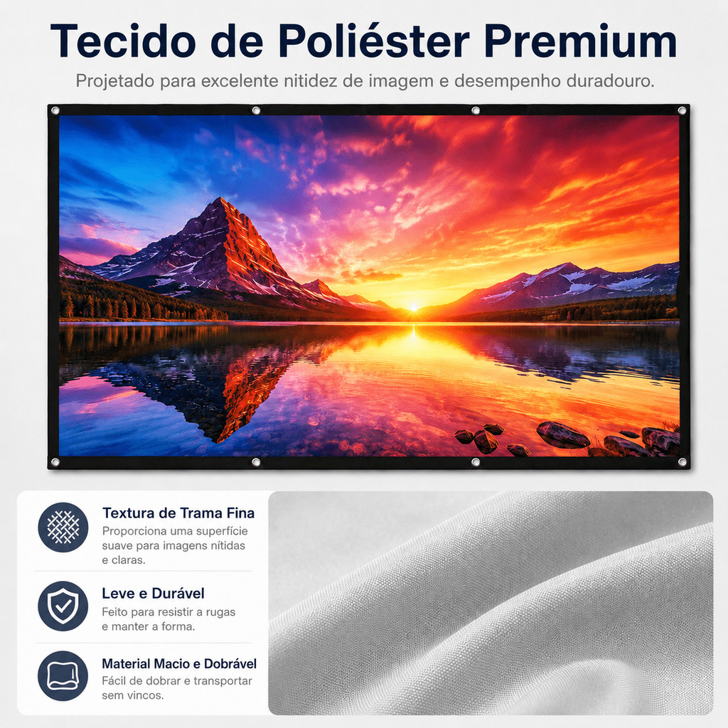TASSOS Tela de Projeção 100/120 Polegadas Tecido Poliéster Não Elástico Branco Suporte Compatível Projetor 4K Full HD — imagem 2 de 2