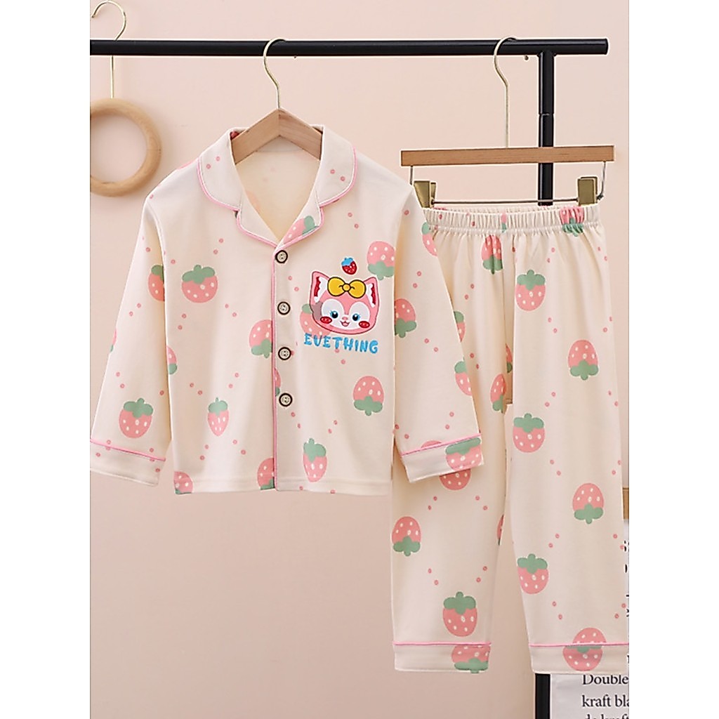 Novo produto crianças primavera outono puro algodão pijamas conjunto meninas dos desenhos animados bonito impresso menin
