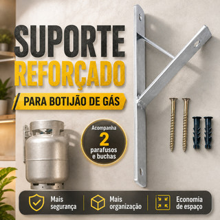 Suporte para Botijão de Gás de Parede Reforçado com 2 Parafusos e Buchas Kit Fixação Resistente