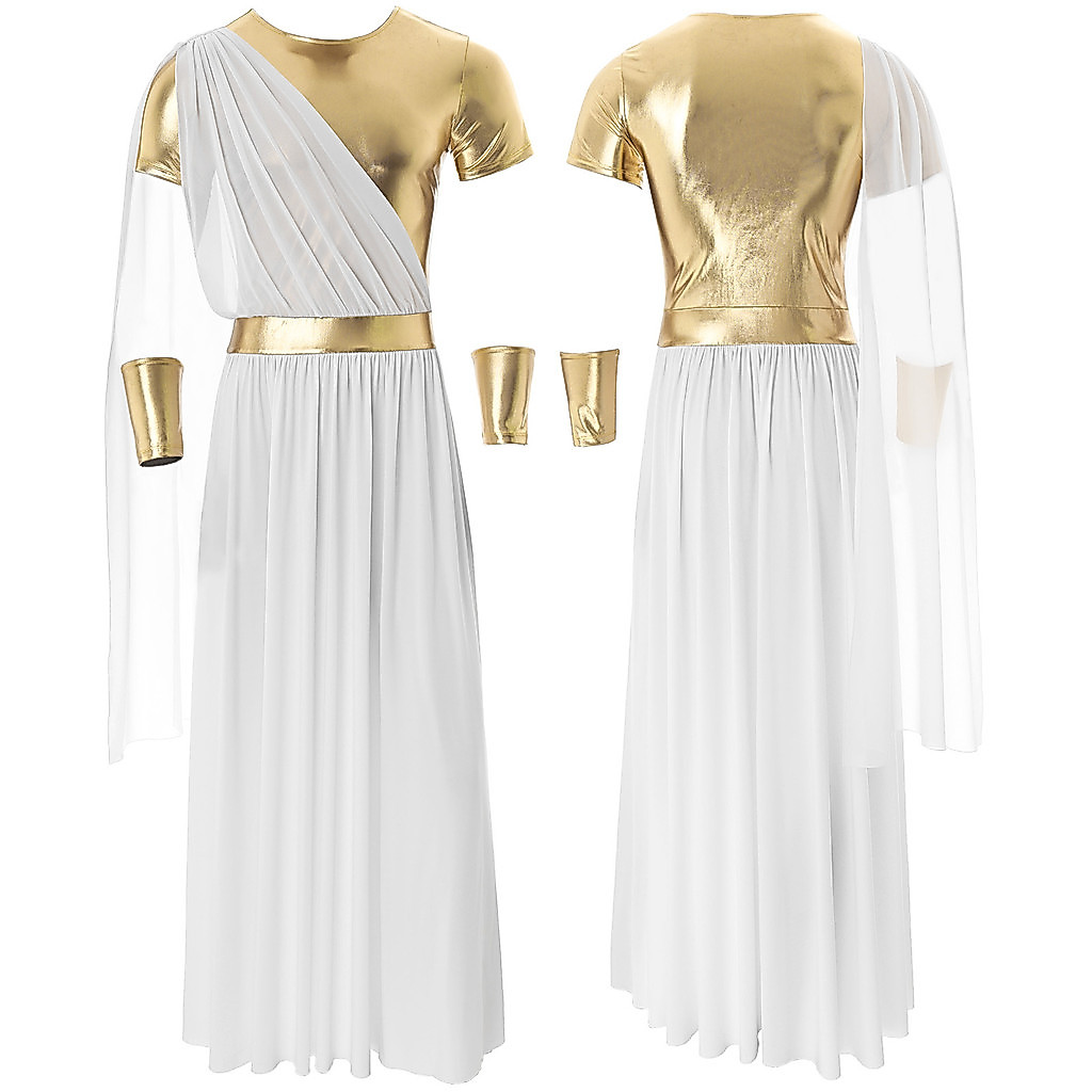 inhzoy Masculino Halloween Antigo Grego Toga Com Luvas Manga Curta Metálico Retalhos Robe Pulseira Pulôver Túnica Cospla