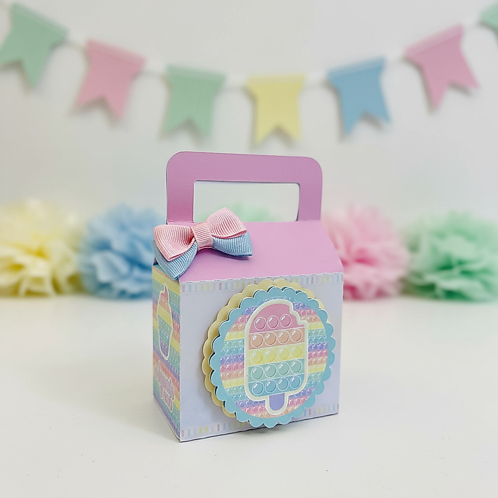 Kit Festa Pop It Personalizado com Laço | Caixinhas Milk Pirâmide Bala e Sushi | Lembrancinha Infantil