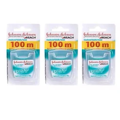 kit com 3 Fio Dental Johnson & Johnson 100m Essencial Menta 100M - Remove Placa Bacteriana e Agradável Sabor de Menta