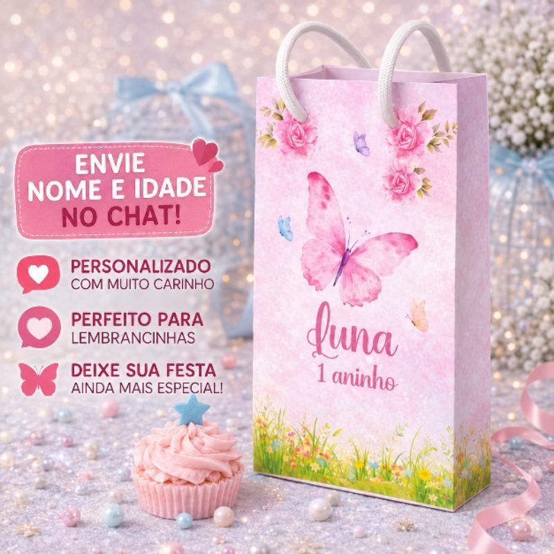 KIT sacolinha P Jardim borboletas  personalizadas lembrancinha aniversário