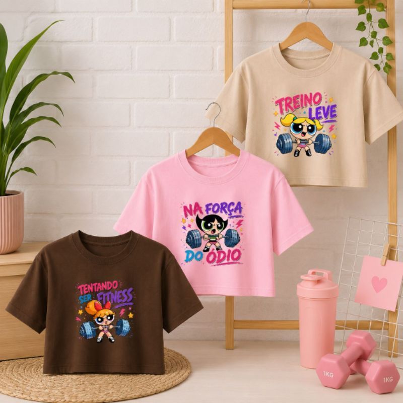 Kit 3 Cropped Feminino Moda Fitness Academia Treino Estampado Super Poderosas Algodão Premium Confortável Tendência 2026