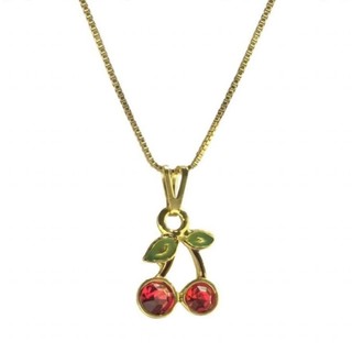 Colar cereja cerejinha vermelha zircônia folheado a ouro 18k tendência cherry
