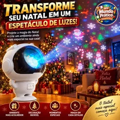 Projetor de Natal Astronauta LED com Efeitos Rotativos Decoração Natalina Bivolt